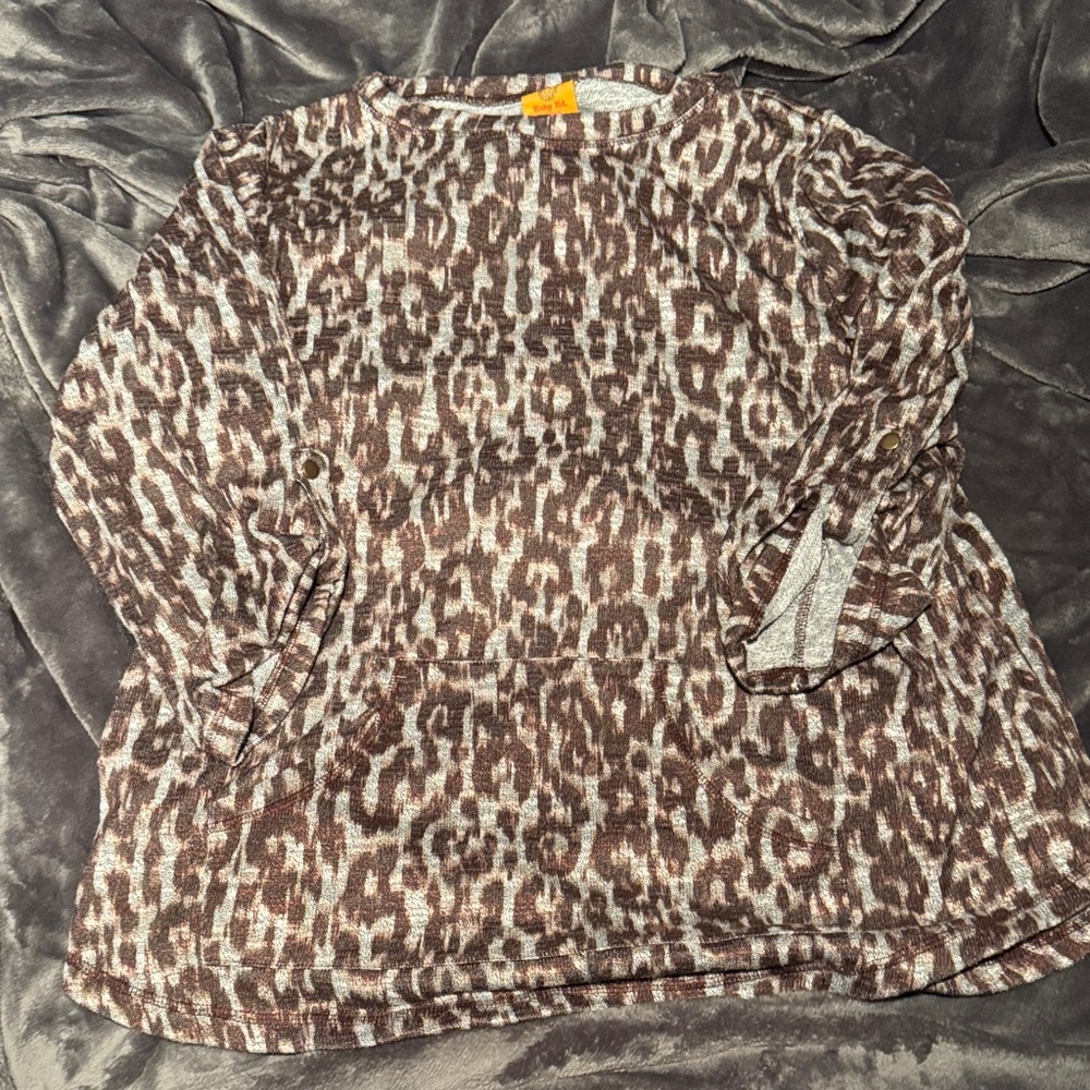 Ruby Rd. Brown and Gray Patterned Long Sleeve Top